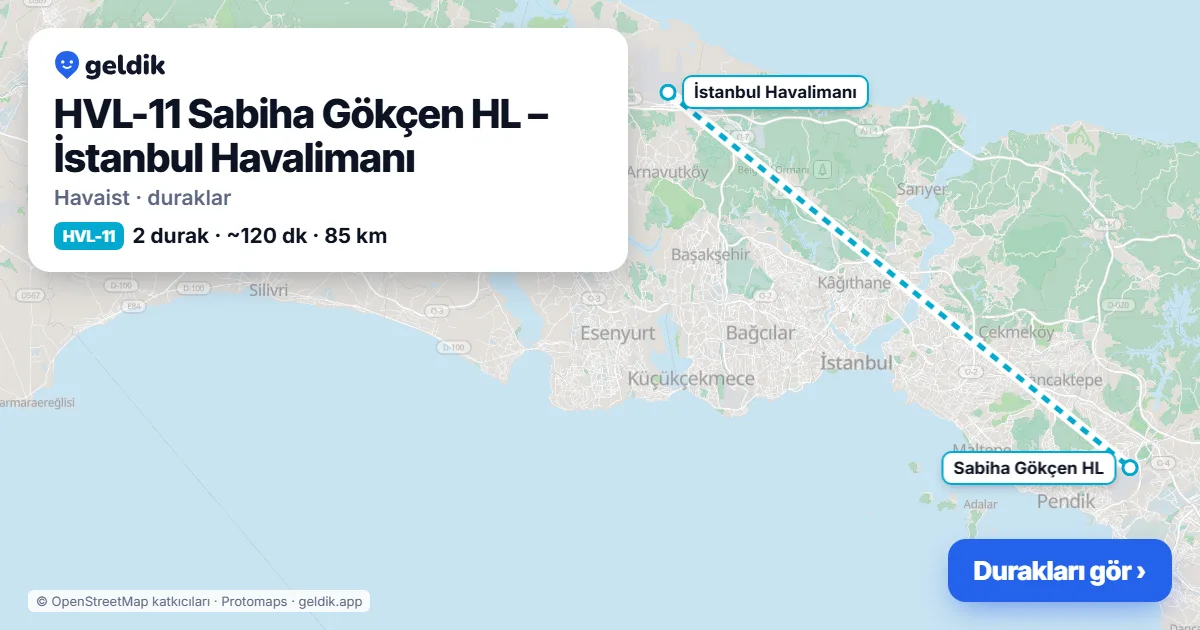 HVL-11 Sabiha Gökçen HL – İstanbul Havalimanı Havaist durakları haritası: İstanbul Havalimanı, Sabiha Gökçen HL