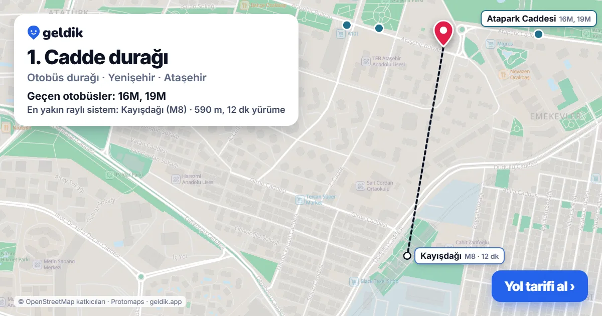 1. Cadde otobüs durağı haritada: konumu ve yakındaki duraklar