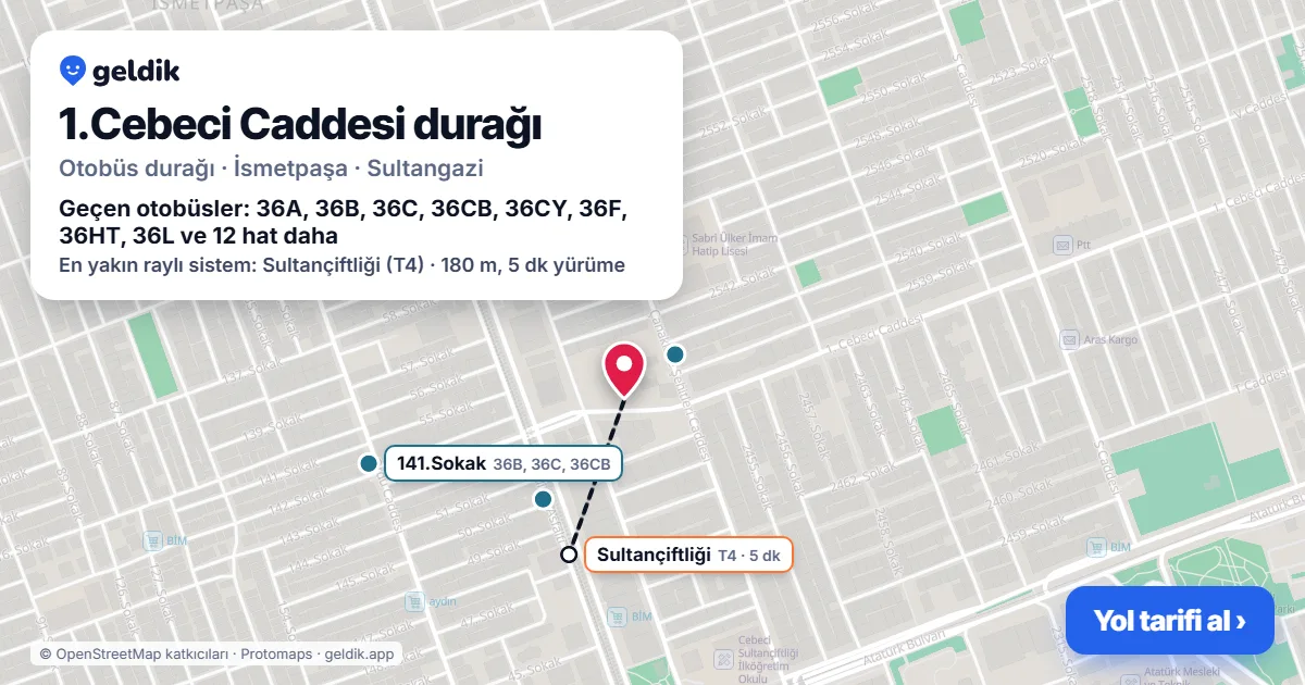 1.Cebeci Caddesi otobüs durağı haritada: konumu ve yakındaki duraklar