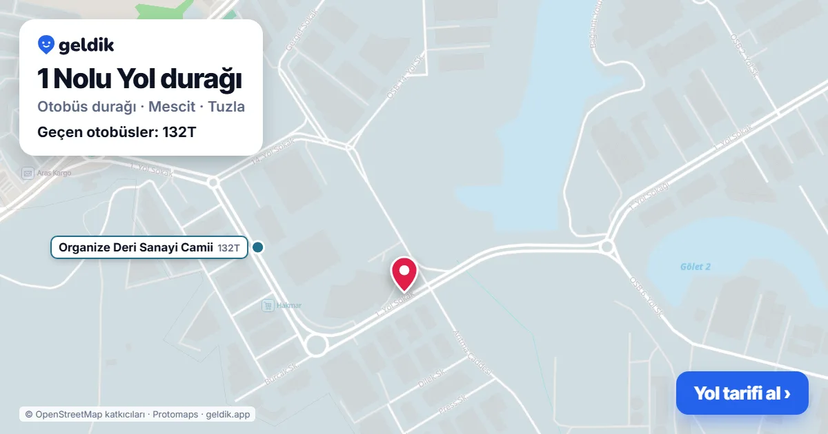 1 Nolu Yol otobüs durağı haritada: konumu ve yakındaki duraklar