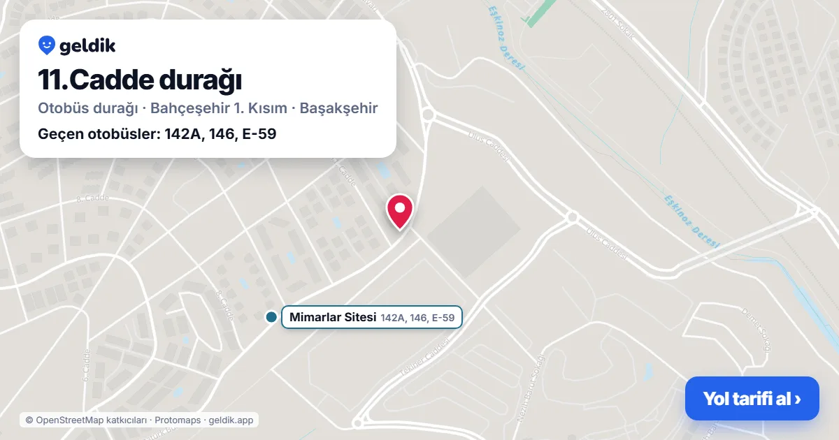 11.Cadde otobüs durağı haritada: konumu ve yakındaki duraklar