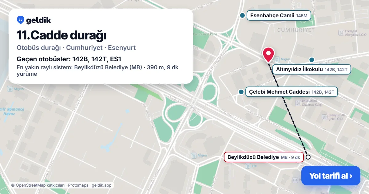11.Cadde otobüs durağı haritada: konumu ve yakındaki duraklar