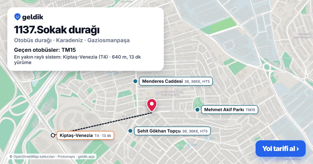 1137.Sokak otobüs durağı haritada: konumu ve yakındaki duraklar