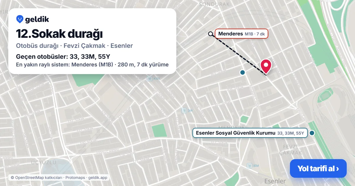 12.Sokak otobüs durağı haritada: konumu ve yakındaki duraklar