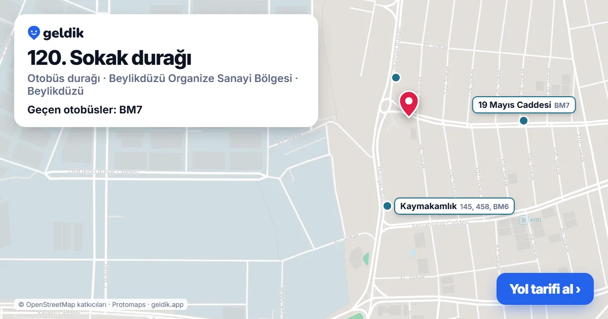120. Sokak otobüs durağı haritada: konumu ve yakındaki duraklar