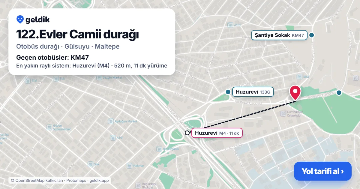 122.Evler Camii otobüs durağı haritada: konumu ve yakındaki duraklar