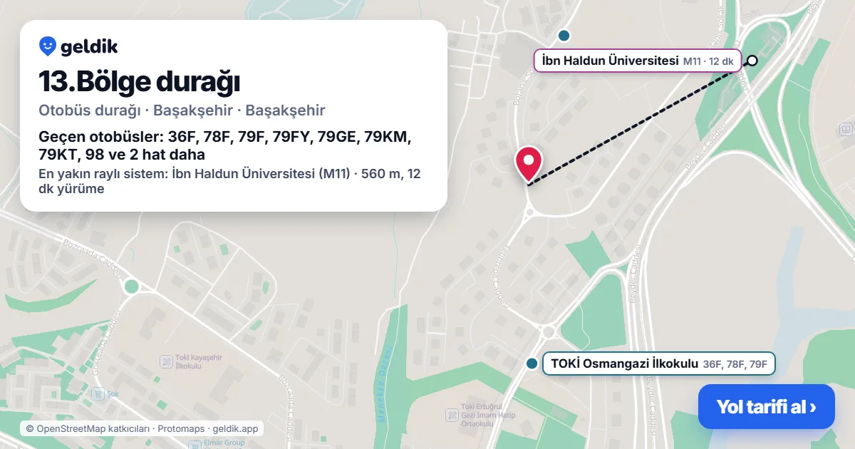 13.Bölge otobüs durağı haritada: konumu ve yakındaki duraklar
