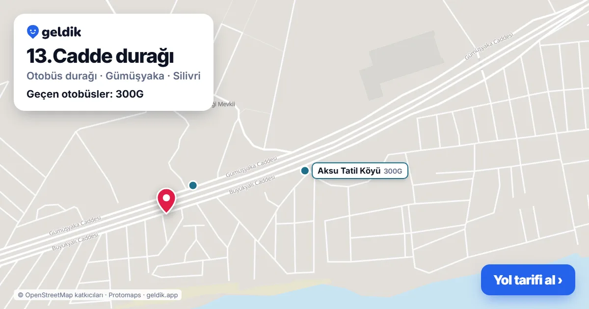 13.Cadde otobüs durağı haritada: konumu ve yakındaki duraklar