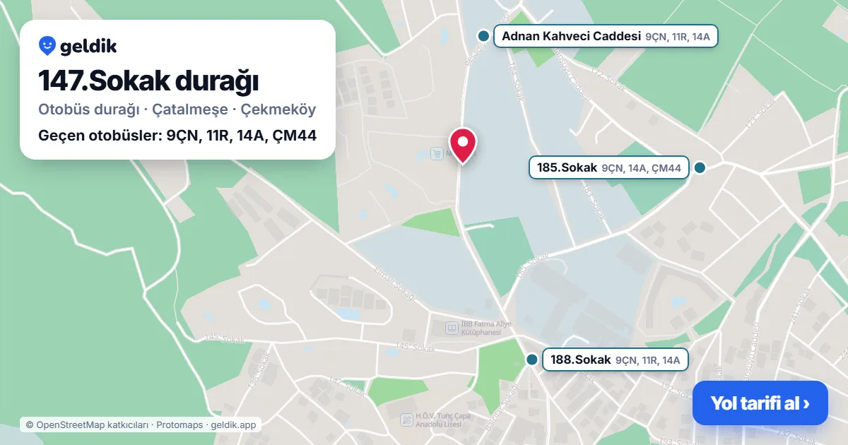 147.Sokak otobüs durağı haritada: konumu ve yakındaki duraklar