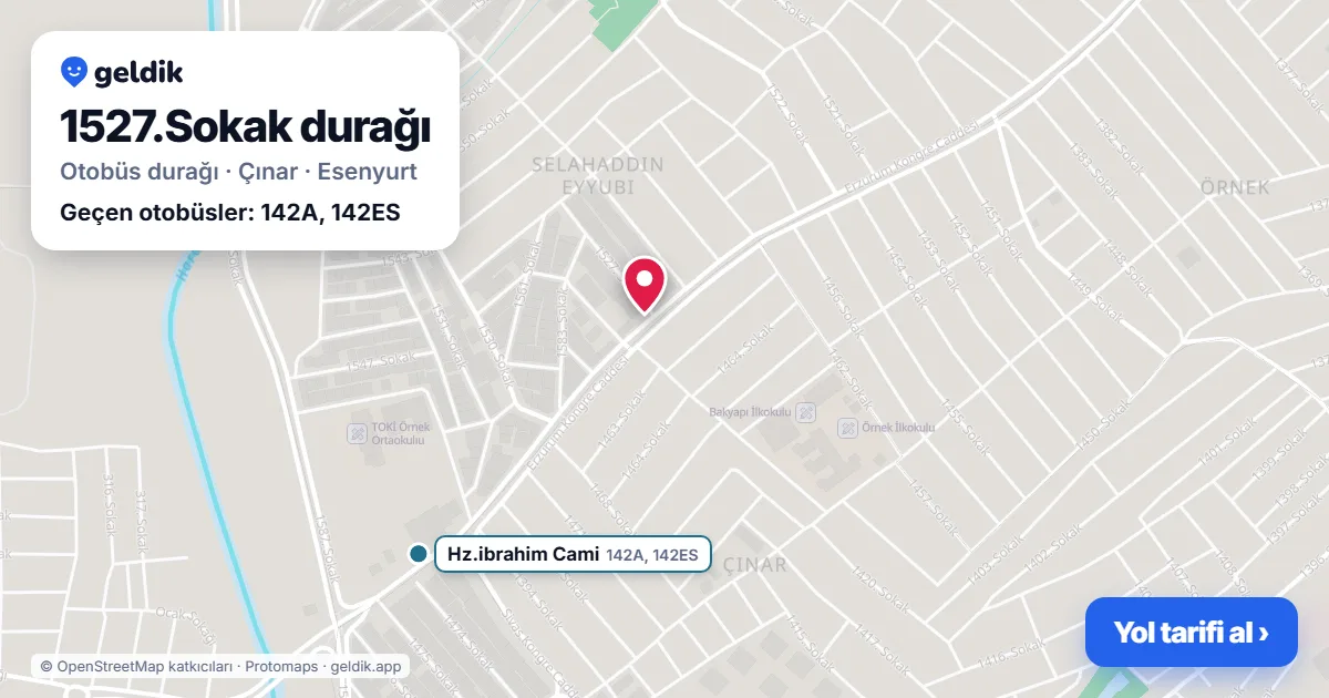 1527.Sokak otobüs durağı haritada: konumu ve yakındaki duraklar