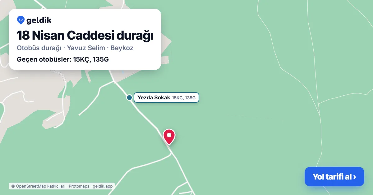18 Nisan Caddesi otobüs durağı haritada: konumu ve yakındaki duraklar