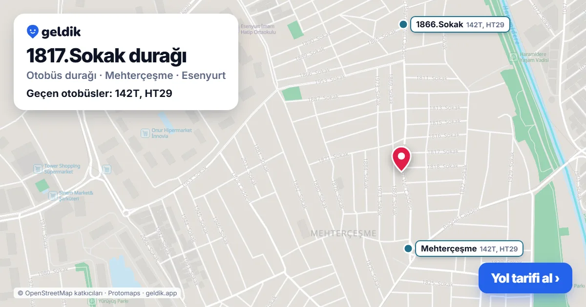 1817.Sokak otobüs durağı haritada: konumu ve yakındaki duraklar