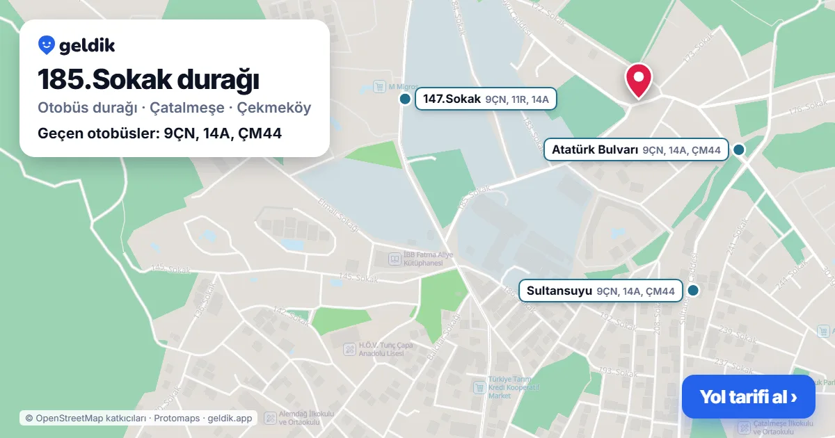 185.Sokak otobüs durağı haritada: konumu ve yakındaki duraklar
