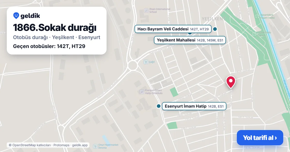 1866.Sokak otobüs durağı haritada: konumu ve yakındaki duraklar