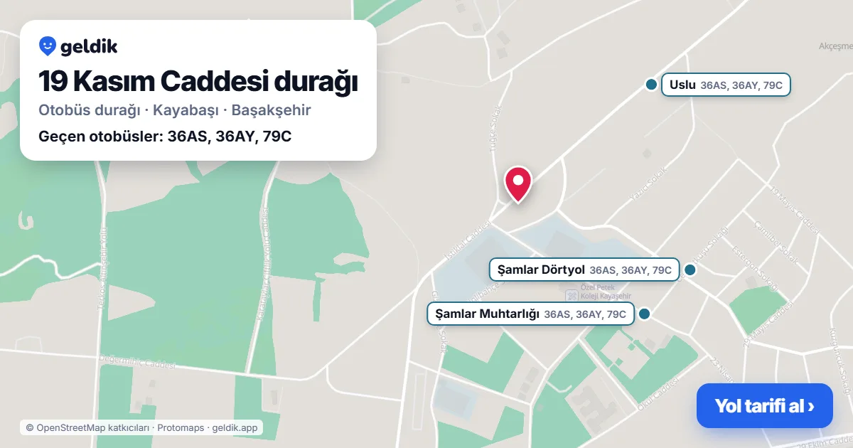 19 Kasım Caddesi otobüs durağı haritada: konumu ve yakındaki duraklar