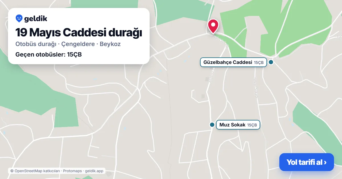 19 Mayıs Caddesi otobüs durağı haritada: konumu ve yakındaki duraklar
