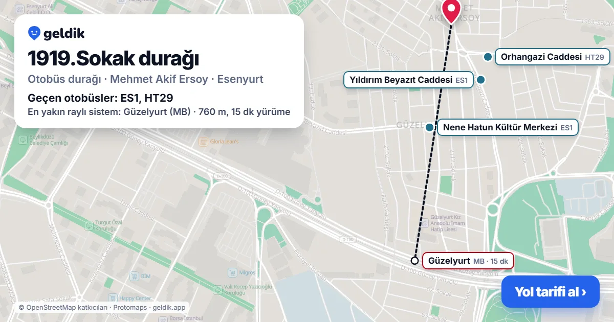 1919.Sokak otobüs durağı haritada: konumu ve yakındaki duraklar