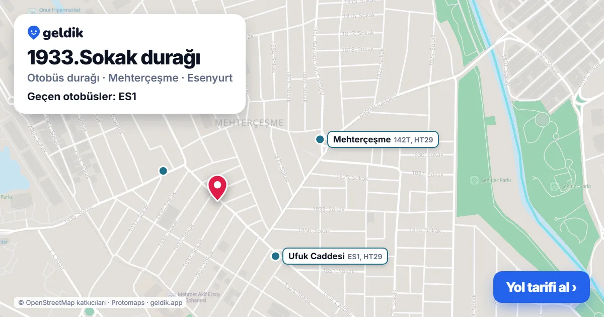 1933.Sokak otobüs durağı haritada: konumu ve yakındaki duraklar