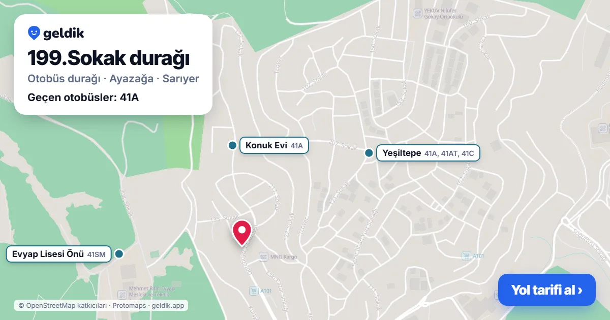 199.Sokak otobüs durağı haritada: konumu ve yakındaki duraklar