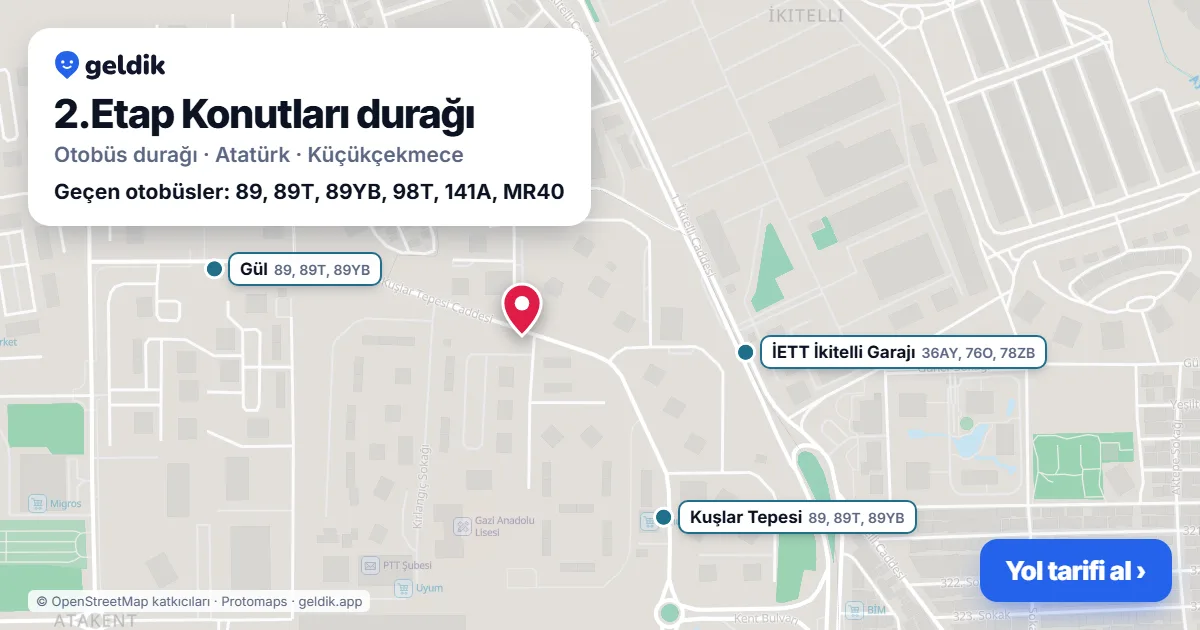 2.Etap Konutları otobüs durağı haritada: konumu ve yakındaki duraklar