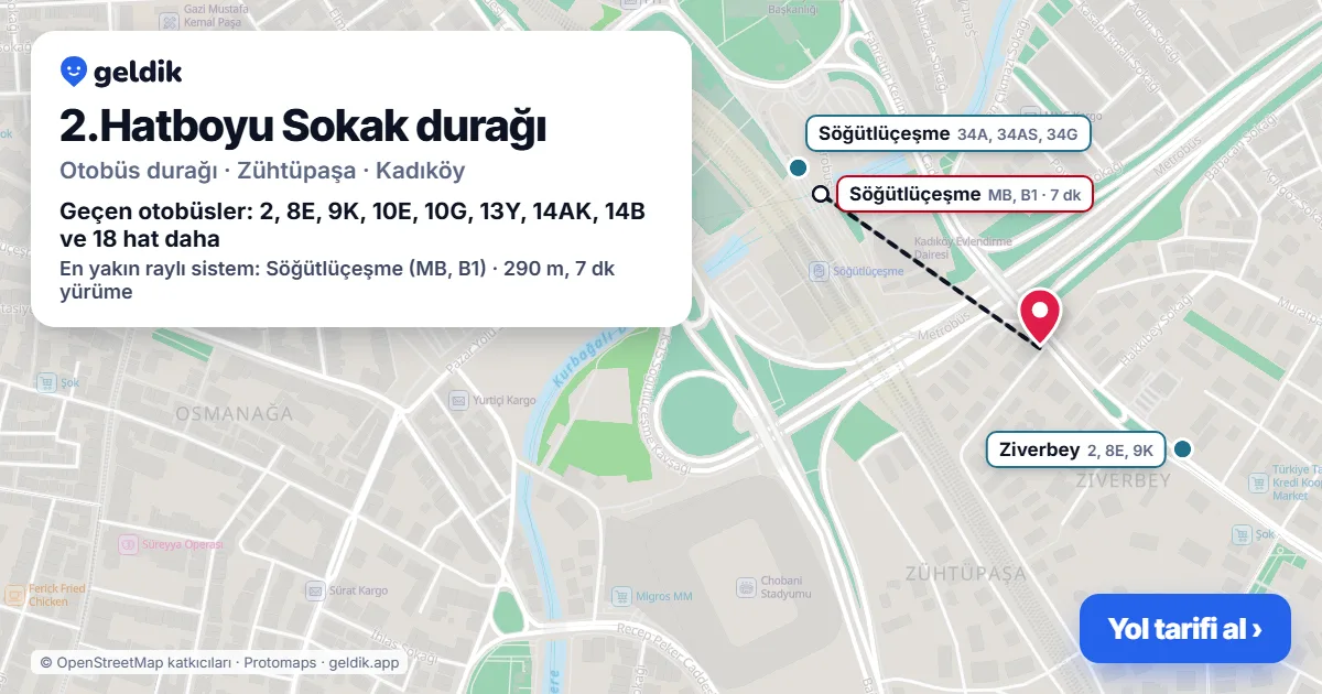 2.Hatboyu Sokak otobüs durağı haritada: konumu ve yakındaki duraklar