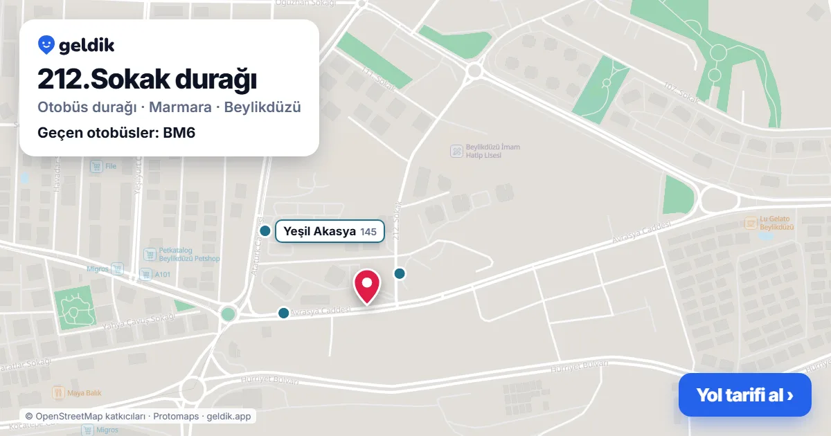 212.Sokak otobüs durağı haritada: konumu ve yakındaki duraklar