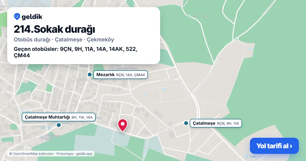 214.Sokak otobüs durağı haritada: konumu ve yakındaki duraklar