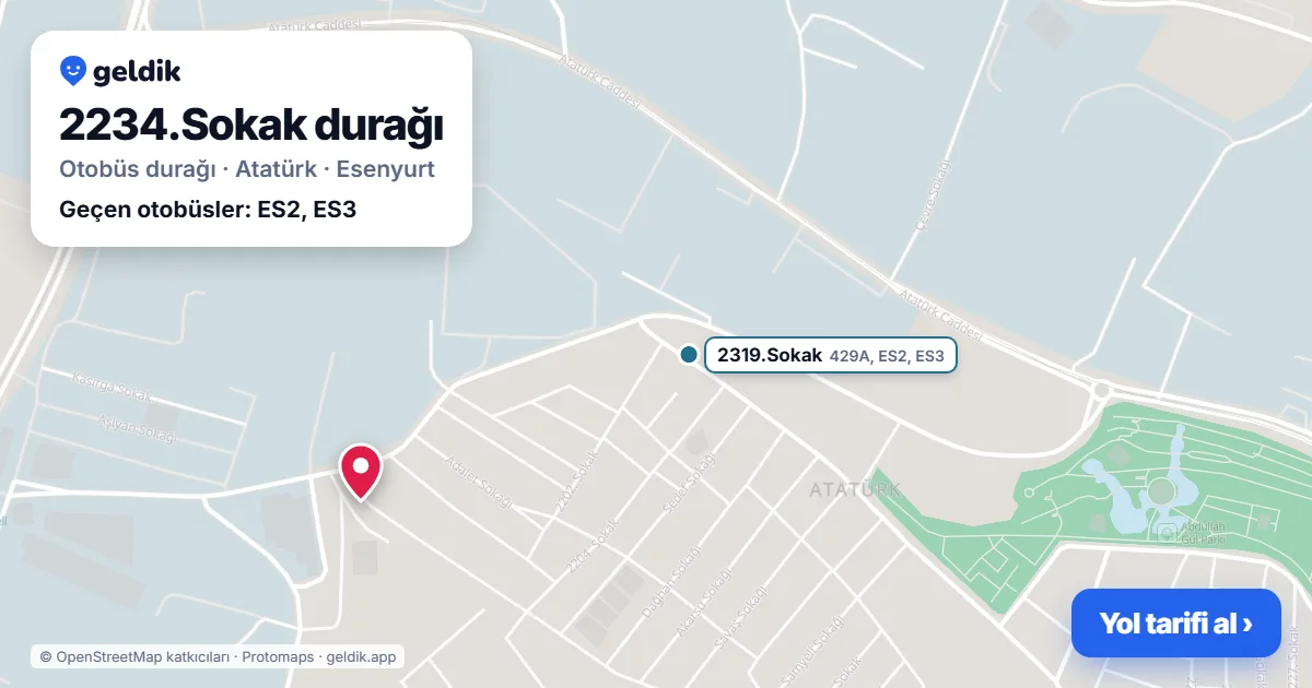 2234.Sokak otobüs durağı haritada: konumu ve yakındaki duraklar