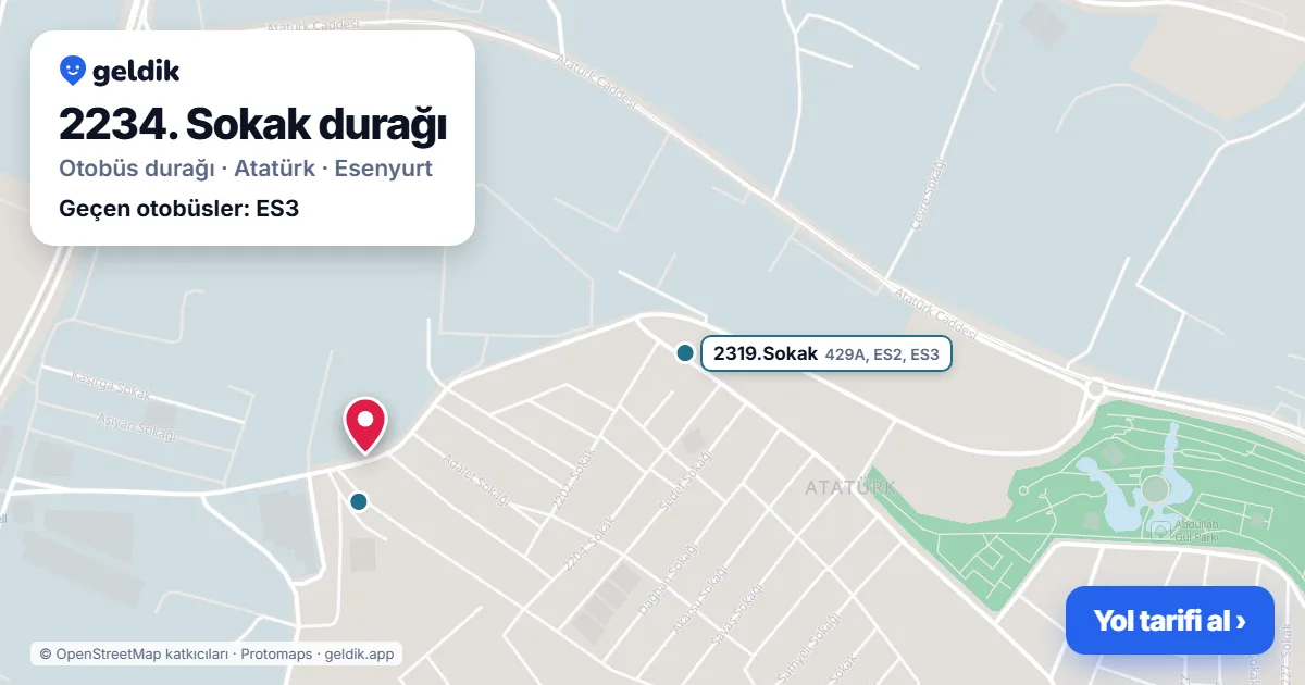 2234. Sokak otobüs durağı haritada: konumu ve yakındaki duraklar