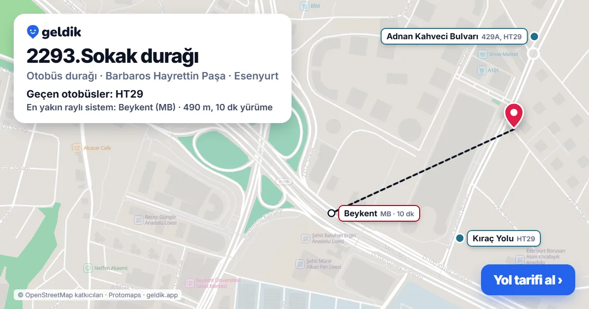 2293.Sokak otobüs durağı haritada: konumu ve yakındaki duraklar