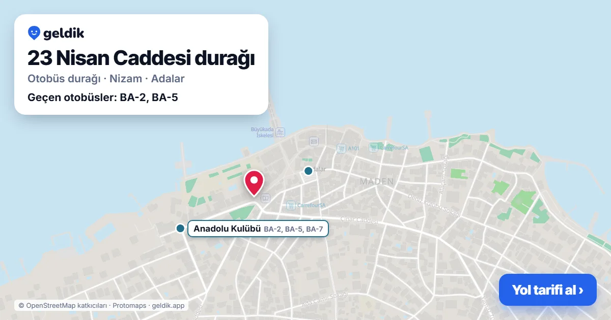 23 Nisan Caddesi otobüs durağı haritada: konumu ve yakındaki duraklar