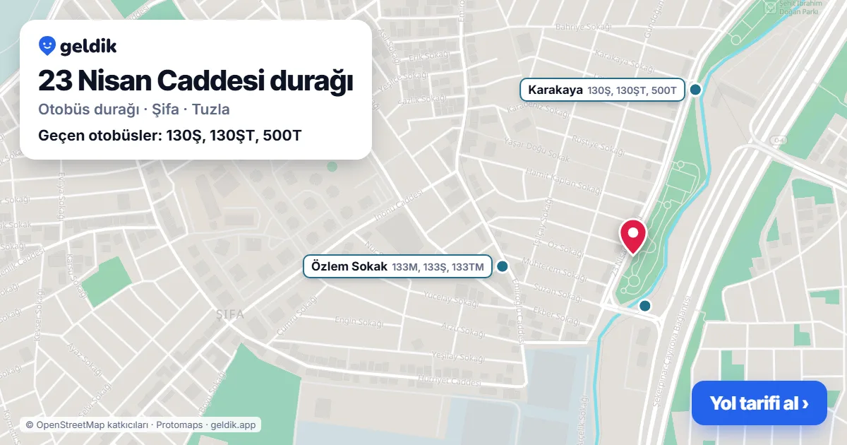 23 Nisan Caddesi otobüs durağı haritada: konumu ve yakındaki duraklar