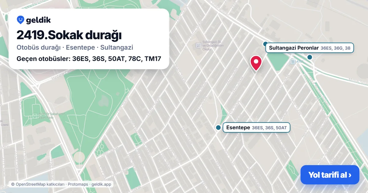 2419.Sokak otobüs durağı haritada: konumu ve yakındaki duraklar