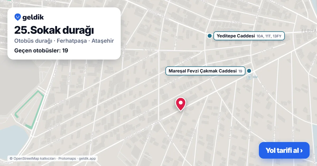 25.Sokak otobüs durağı haritada: konumu ve yakındaki duraklar