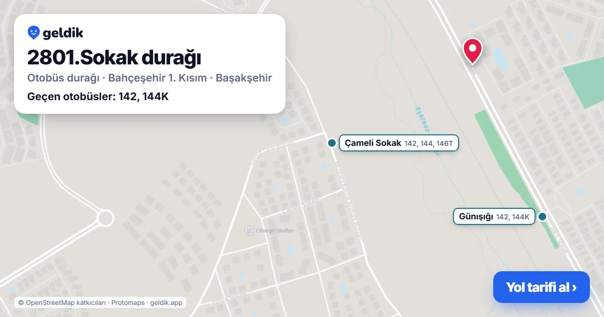 2801.Sokak otobüs durağı haritada: konumu ve yakındaki duraklar