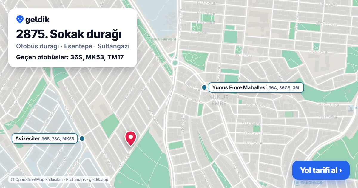 2875. Sokak otobüs durağı haritada: konumu ve yakındaki duraklar