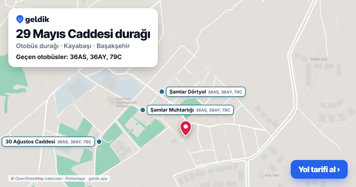 29 Mayıs Caddesi otobüs durağı haritada: konumu ve yakındaki duraklar