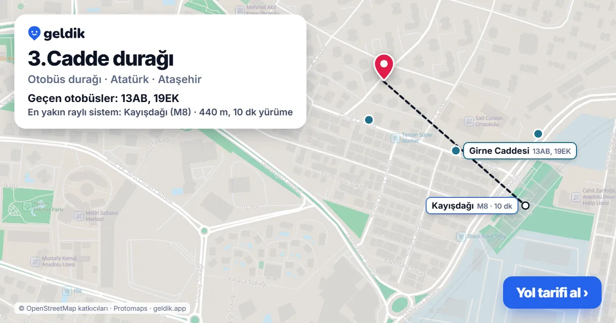 3.Cadde otobüs durağı haritada: konumu ve yakındaki duraklar