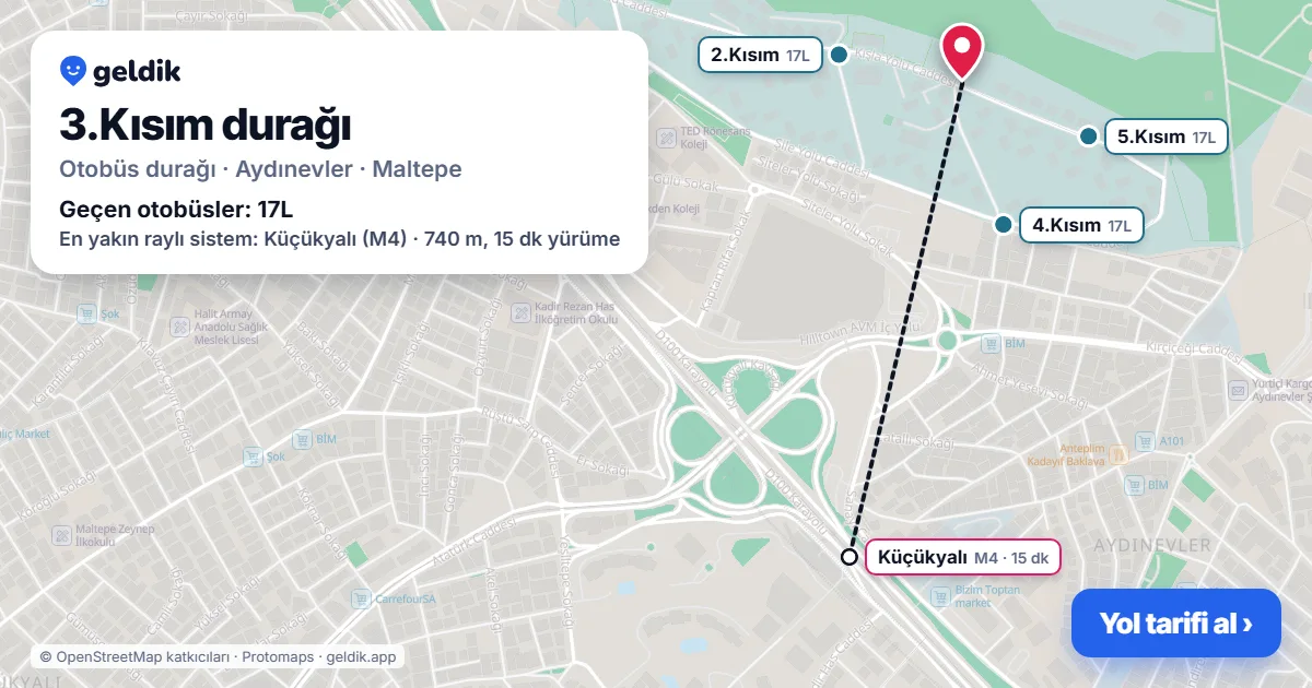 3.Kısım otobüs durağı haritada: konumu ve yakındaki duraklar