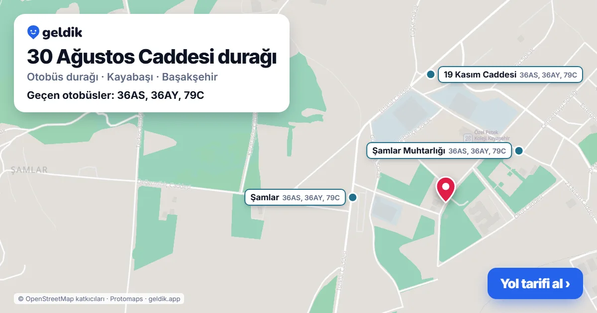 30 Ağustos Caddesi otobüs durağı haritada: konumu ve yakındaki duraklar