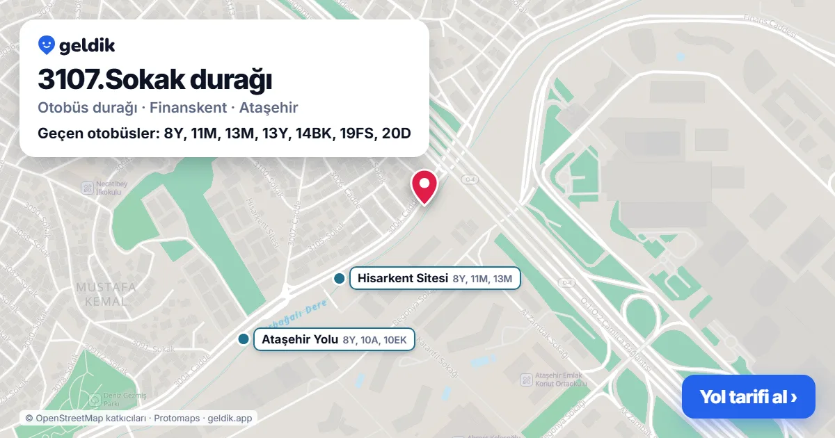 3107.Sokak otobüs durağı haritada: konumu ve yakındaki duraklar