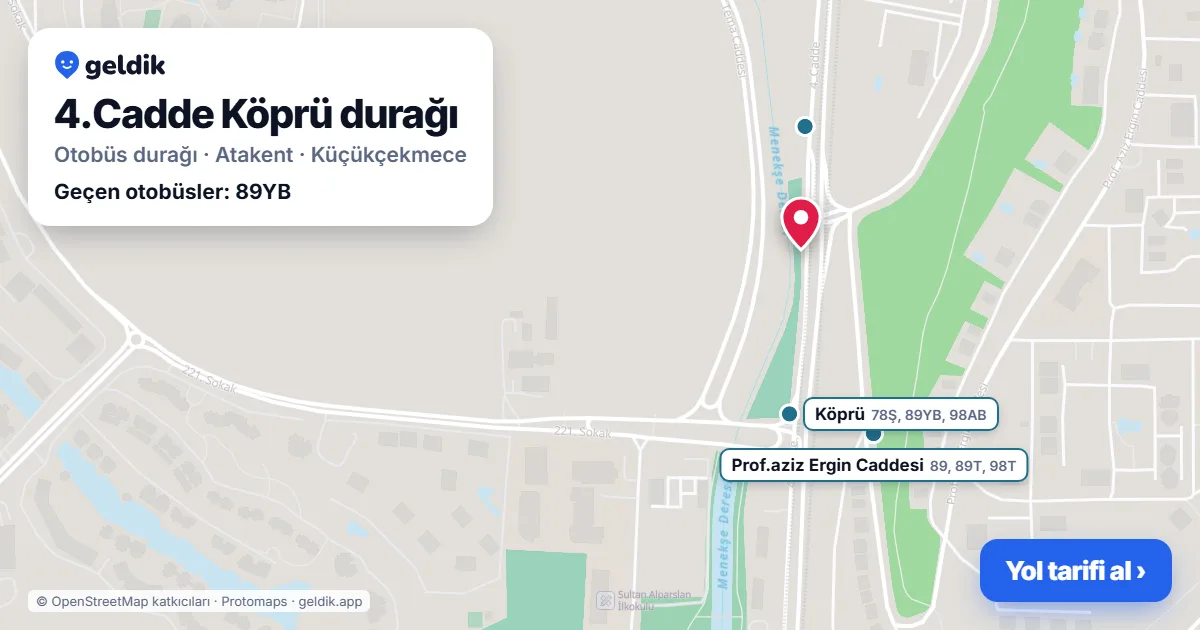 4.Cadde Köprü otobüs durağı haritada: konumu ve yakındaki duraklar