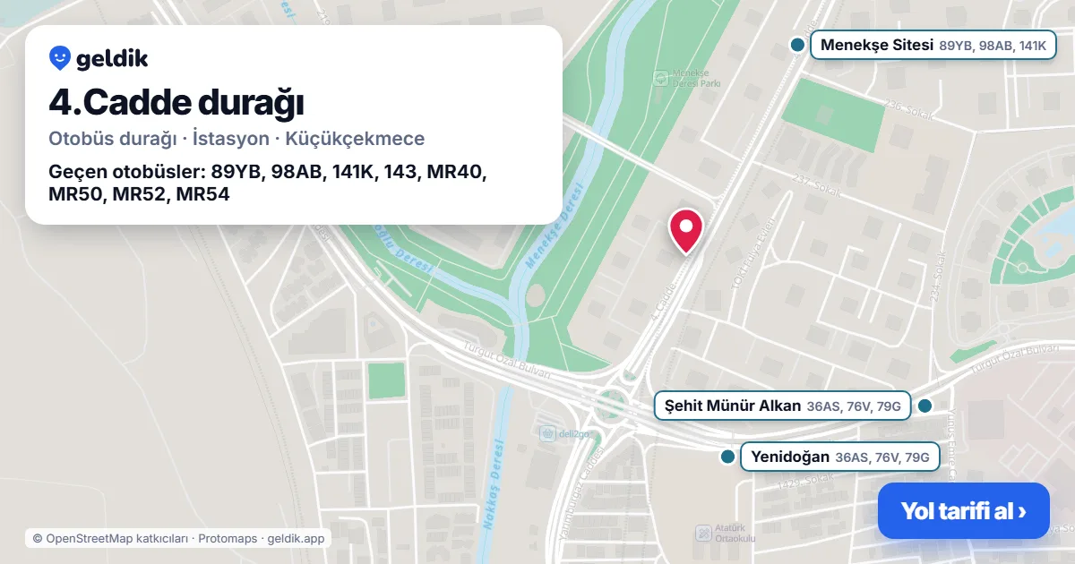 4.Cadde otobüs durağı haritada: konumu ve yakındaki duraklar