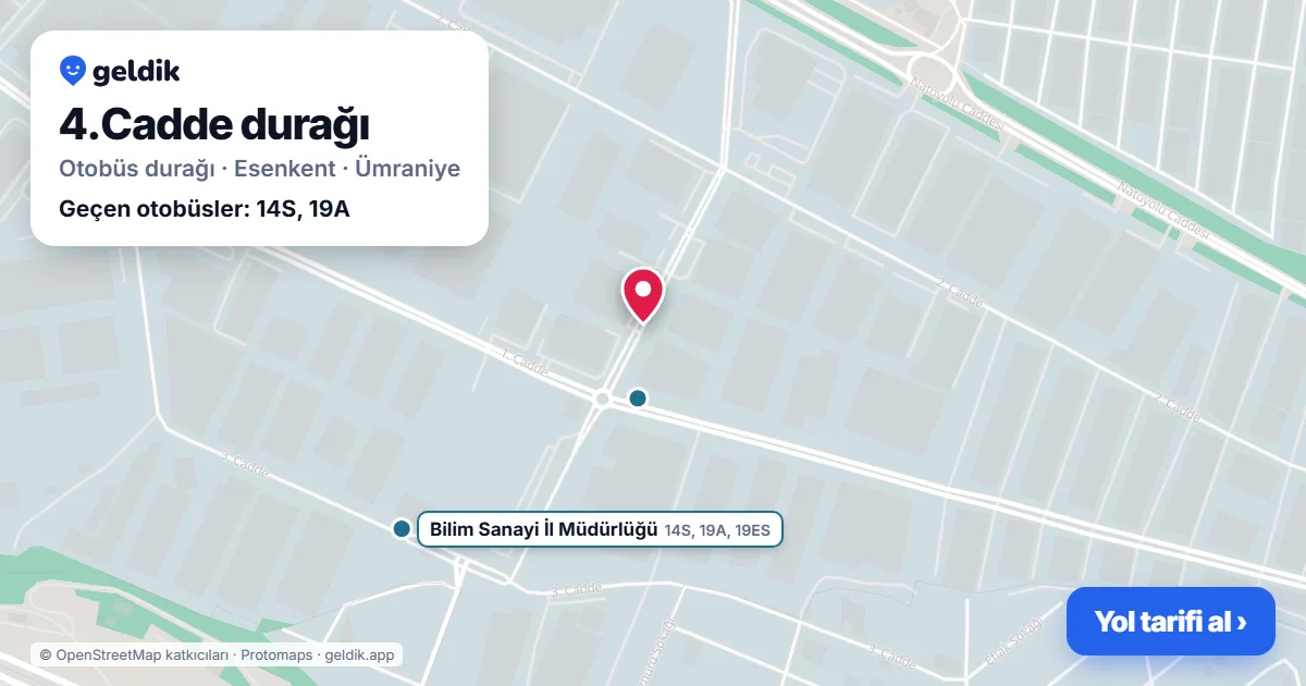 4.Cadde otobüs durağı haritada: konumu ve yakındaki duraklar