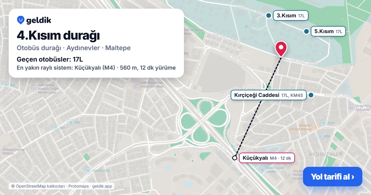 4.Kısım otobüs durağı haritada: konumu ve yakındaki duraklar