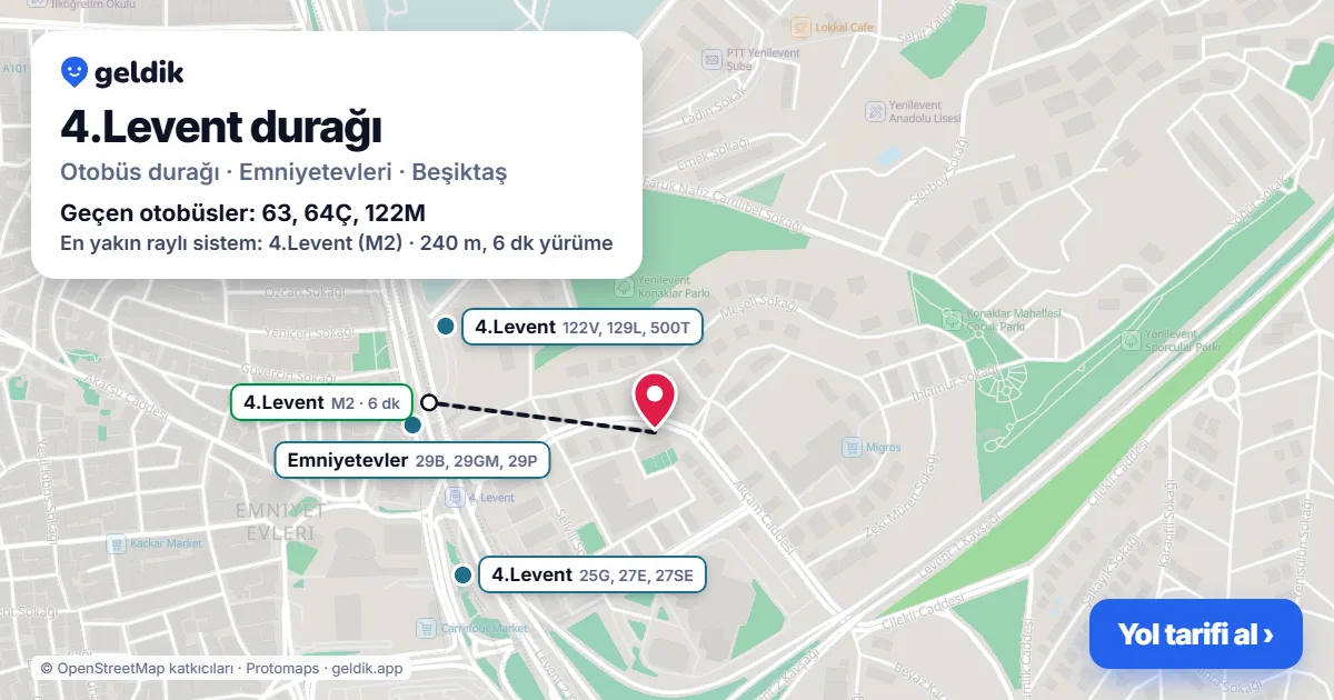 4.Levent otobüs durağı haritada: konumu ve yakındaki duraklar