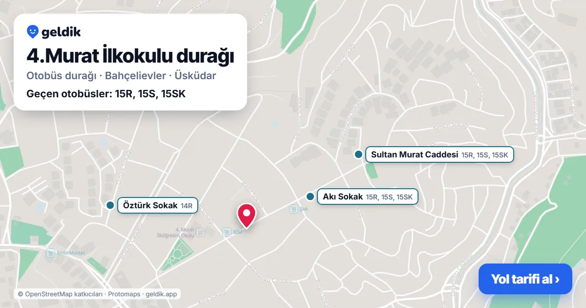 4.Murat İlkokulu otobüs durağı haritada: konumu ve yakındaki duraklar