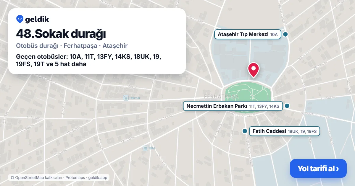 48.Sokak otobüs durağı haritada: konumu ve yakındaki duraklar