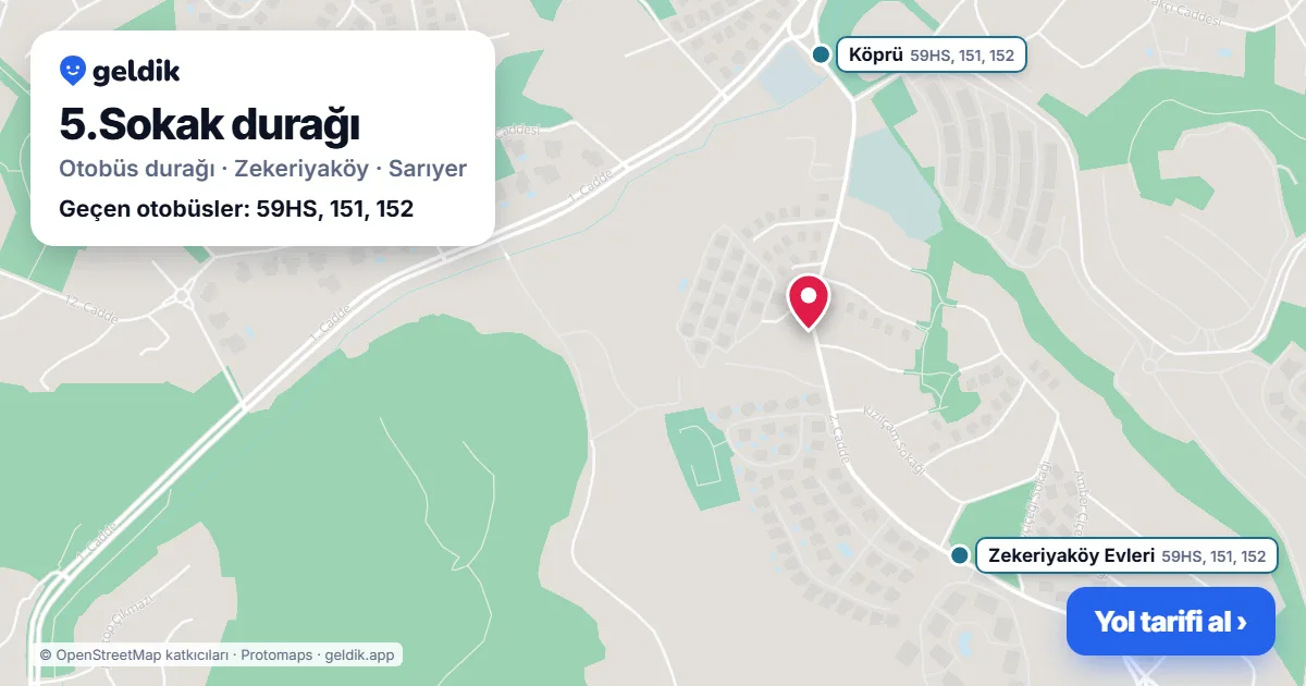 5.Sokak otobüs durağı haritada: konumu ve yakındaki duraklar