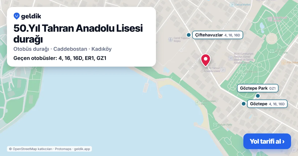 50.Yıl Tahran Anadolu Lisesi otobüs durağı haritada: konumu ve yakındaki duraklar